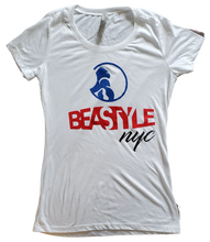 Load image into Gallery viewer, White Lady&#39;s Tee with Beastyle NYC Colored Graphic