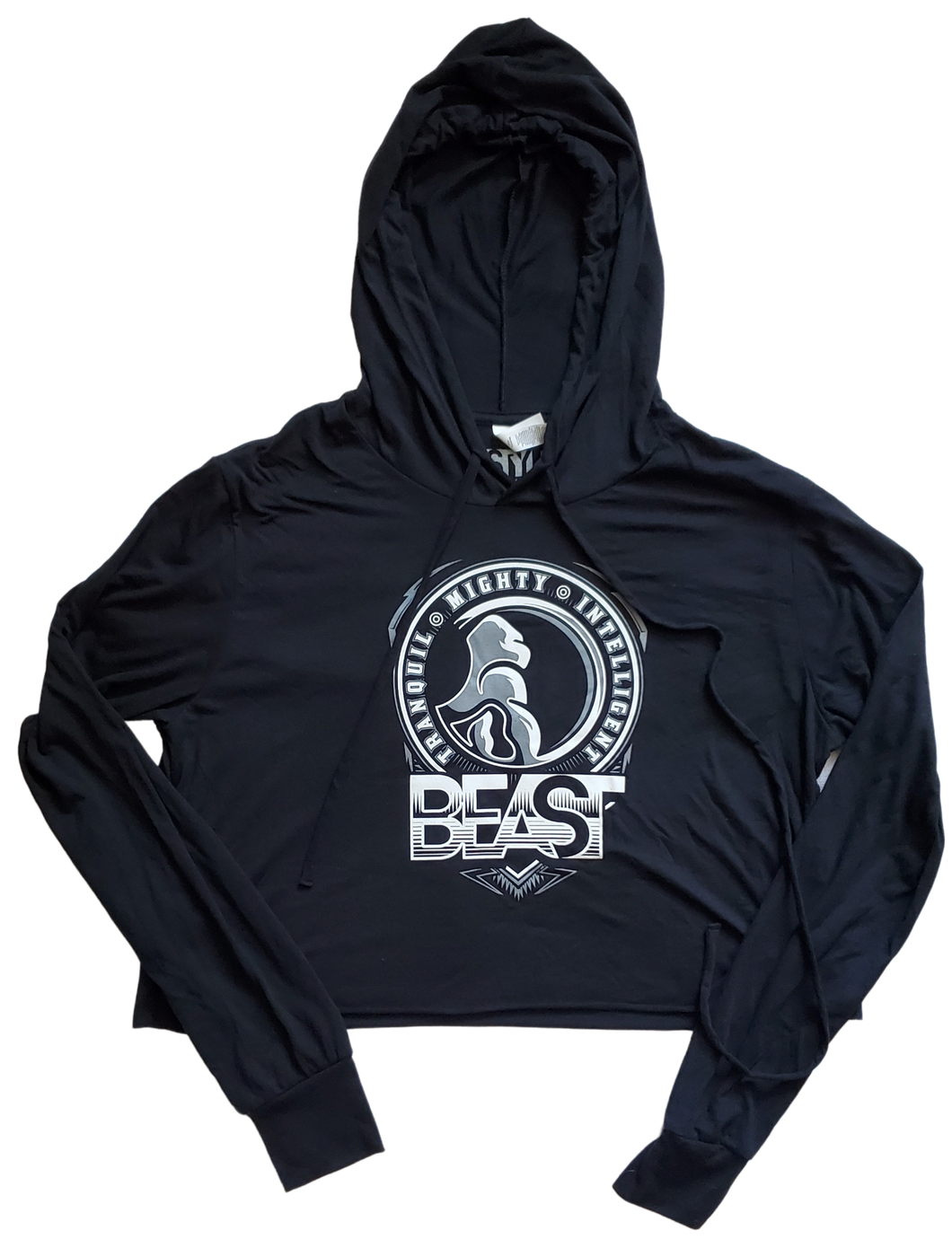 Black Crop Top Hoodie with White Gorilla Graphic
