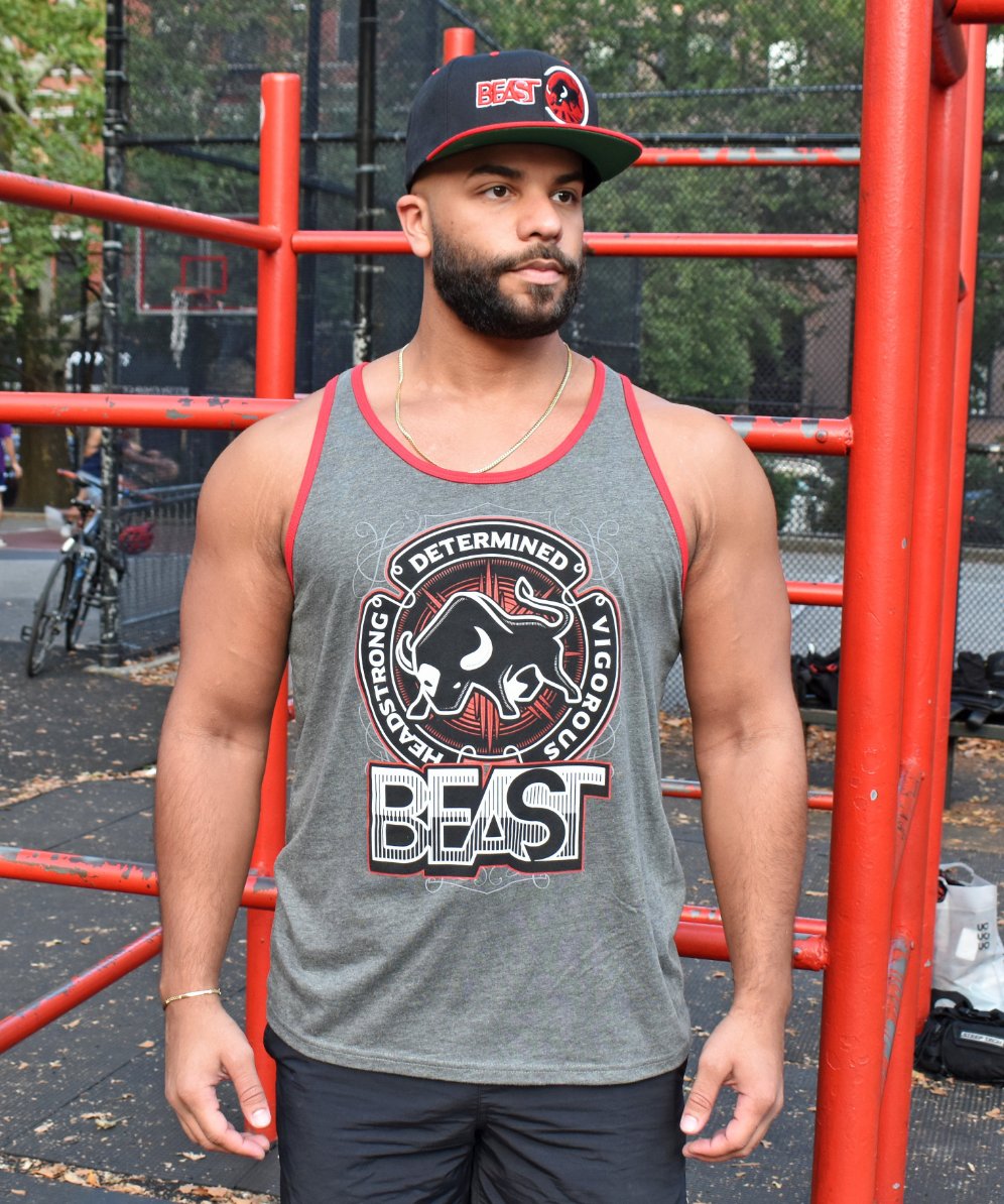 Bull Rider Tank Top Bull Beast Gray Tank Top with Red Trim – Beastyle