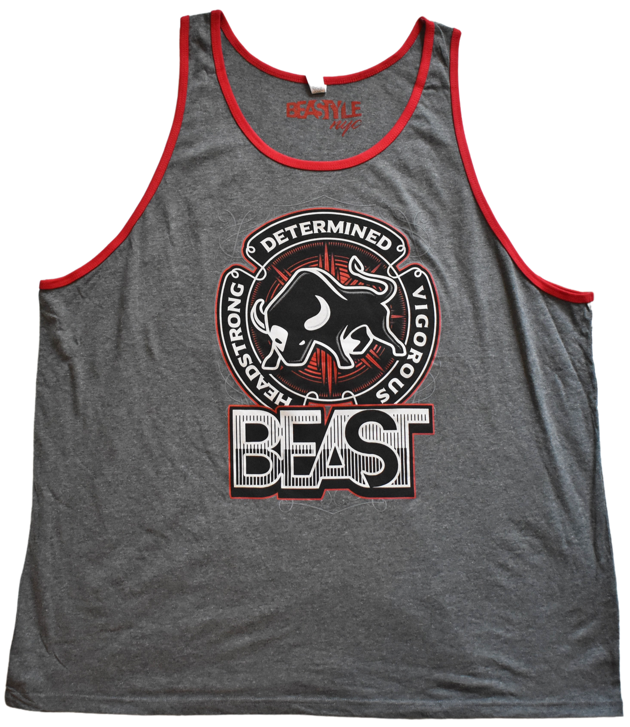 Bull Rider Tank Top Bull Beast Gray Tank Top with Red Trim – Beastyle