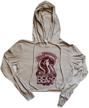 Load image into Gallery viewer, Tan Crop Top Hoodie with Maroon Lady Lioness Graphic