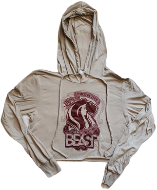 Tan Crop Top Hoodie with Maroon Lady Lioness Graphic