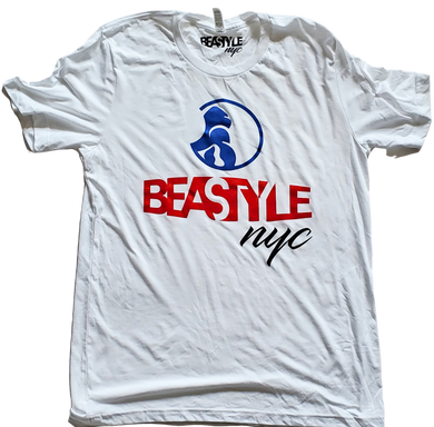 White T-Shirt with Blue and Red Gorilla Graphic